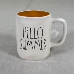 Rae Dunn by Magenta “HELLO SUMMER” with Orange Sun Yellow Inner 20oz Mug Charity